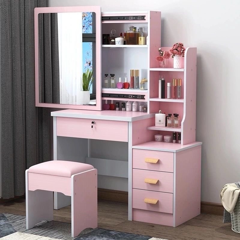 Modern Dressing Table with Sliding Mirror & Stool (80cm) - Image 5