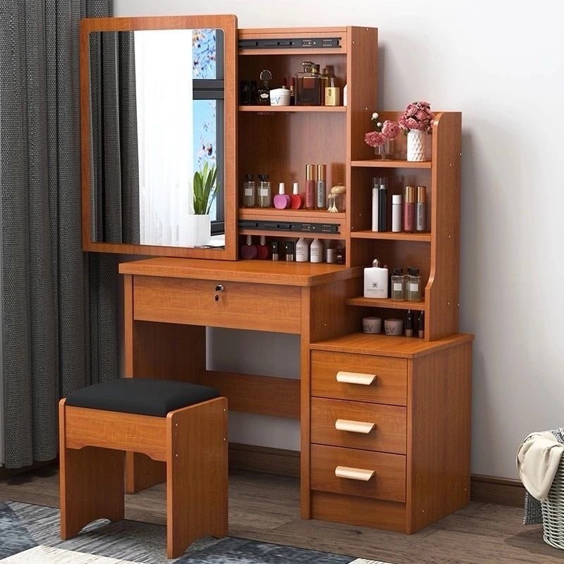 Modern Dressing Table with Sliding Mirror & Stool (80cm) - Image 4