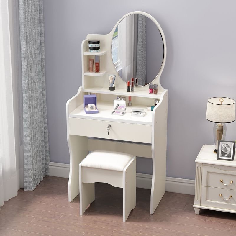 Modern Dressing Table with Sliding Mirror & Stool (80cm) - Image 3