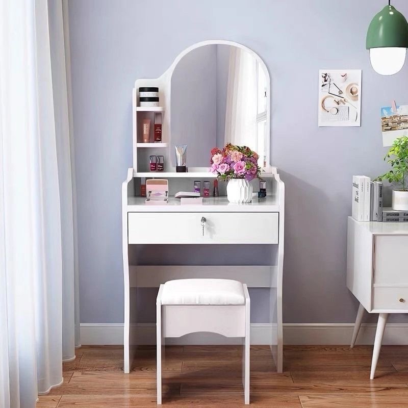 Modern Dressing Table with Sliding Mirror & Stool (80cm) - Image 2