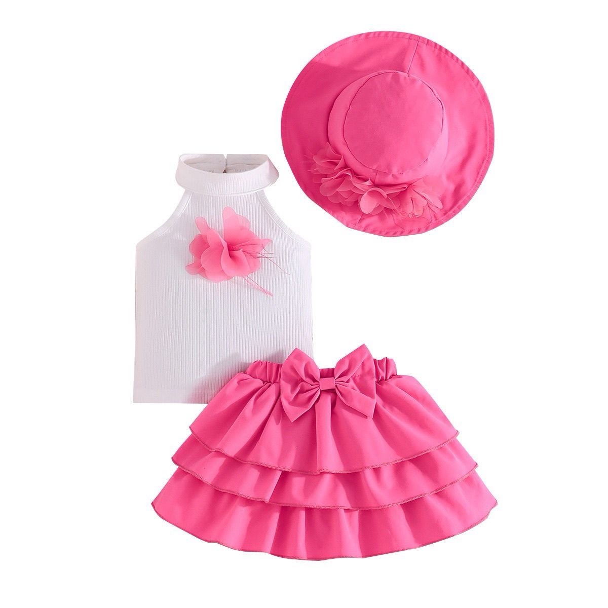 Girl Pink Layered Party Dress Set
three piece set
