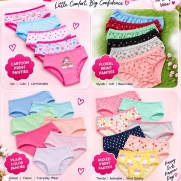 Girls Comfort Panties Multi Design Pack: Cartoon, Floral, Plain Color and Mixed Print(KIDS)