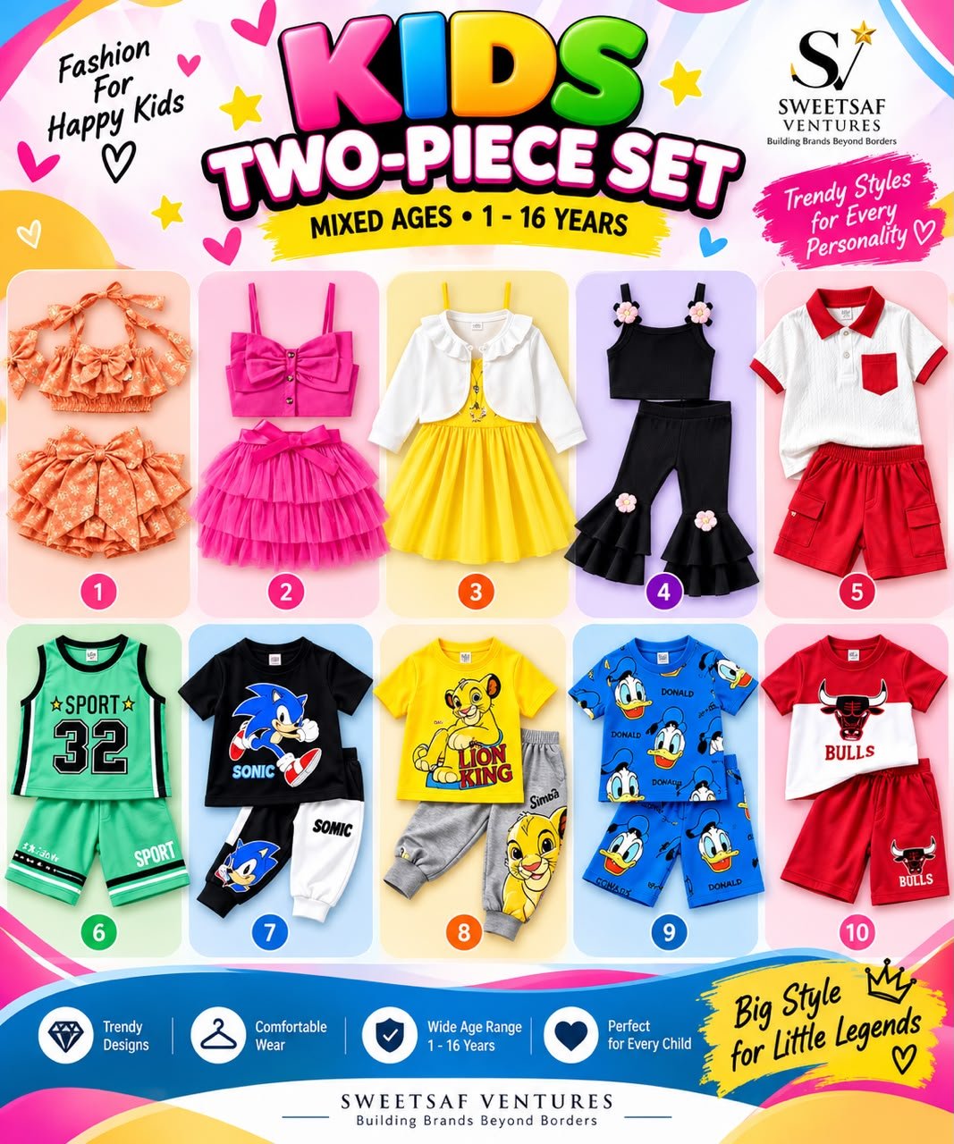 Trendy Kids Two-Piece Character Collection – Mixed Styles