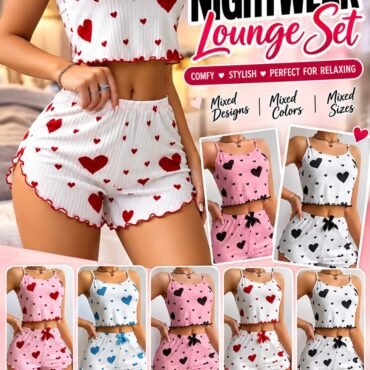 Ladies Heart Print 2-Piece Lounge & Nightwear Set