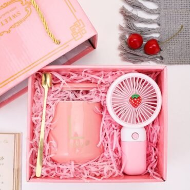 Cute Pink Self-Care Gift Set with Mini Fan & Cup