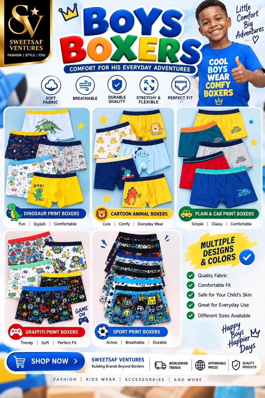 Boys Comfort Boxer Briefs Multi Design Pack: Dinosaur, Animal, Car, Graffiti and Sport Prints