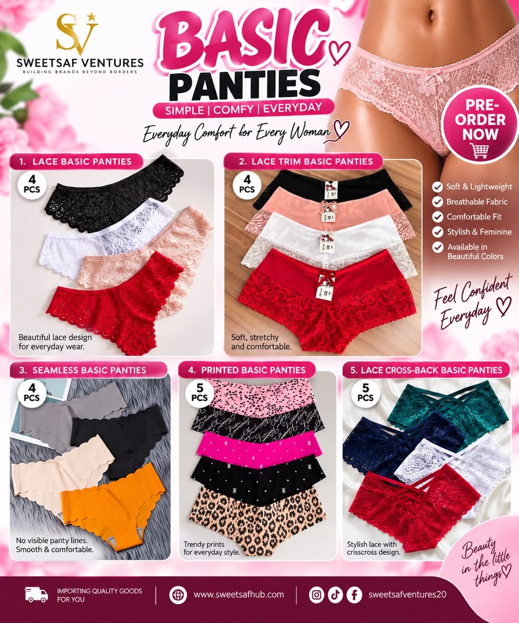 Women's Basic Panties Multi Style Pack: Lace, Lace Trim, Seamless, Printed and Cross Back Designs(women pant)