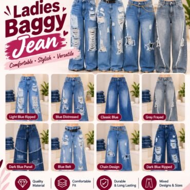 Ladies Baggy Jeans (Bundle of 10, Mixed Designs & Sizes)