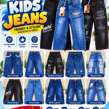 Kids Jeans (Bundle of 10, Boys & Girls, Mixed Designs & Sizes)